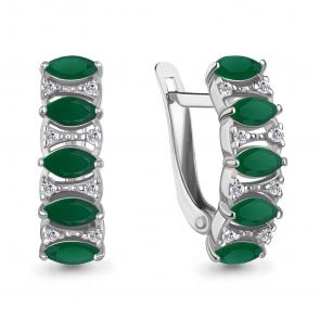 Серебряные серьги AQUAMARINE с фианитом и агатом А4964009А фото