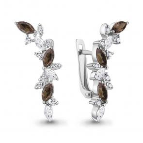 Серебряные серьги AQUAMARINE с фианитом и кварцем А4964101А фото