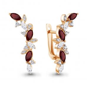 Серьги из золочёного серебра AQUAMARINE с фианитом и гранатом А4964103А-п фото