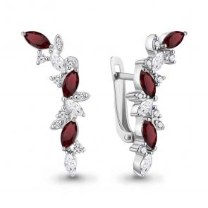 Серебряные серьги AQUAMARINE с фианитом и гранатом А4964103А фото