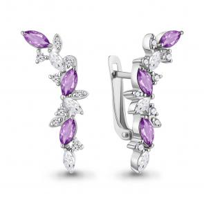 Серебряные серьги AQUAMARINE с фианитом и аметистом А4964104А фото