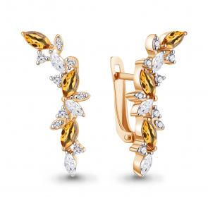 Серьги из золочёного серебра AQUAMARINE с фианитом и цитрином А4964106А-п фото