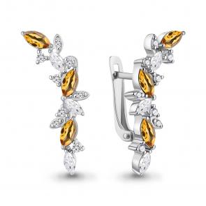 Серебряные серьги AQUAMARINE с фианитом и цитрином А4964106А фото