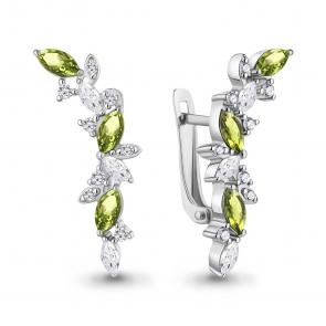 Серебряные серьги AQUAMARINE с фианитом и хризолитом А4964107А фото