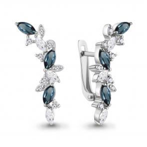 Серебряные серьги AQUAMARINE с фианитом и Лондон топазом А4964108А фото