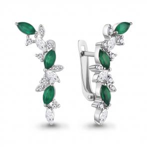 Серебряные серьги AQUAMARINE с фианитом и агатом А4964109А фото