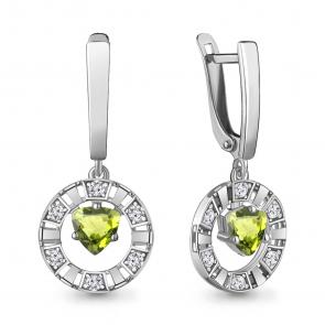 Серебряные серьги AQUAMARINE с фианитом и хризолитом А4964607А фото