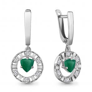 Серебряные серьги AQUAMARINE с фианитом и агатом А4964609А фото