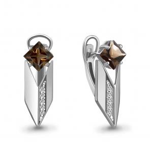 Серебряные серьги AQUAMARINE с фианитом и кварцем А4964901А фото
