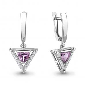 Серебряные серьги AQUAMARINE с фианитом и аметистом А4965104А фото