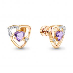 Серьги из золочёного серебра AQUAMARINE с фианитом и аметистом А4966304А-п фото