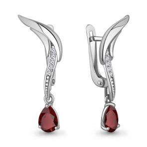 Серебряные серьги AQUAMARINE с фианитом и гранатом А4966503А фото