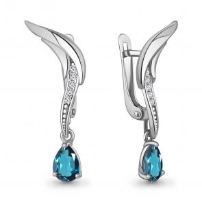 Серебряные серьги AQUAMARINE с фианитом и Лондон топазом А4966508А фото