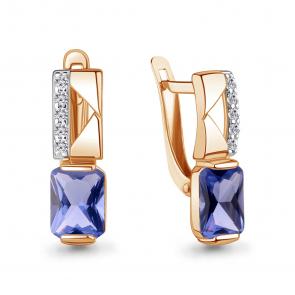 Серьги из золочёного серебра AQUAMARINE с фианитом и танзанитом А49666603А-п фото