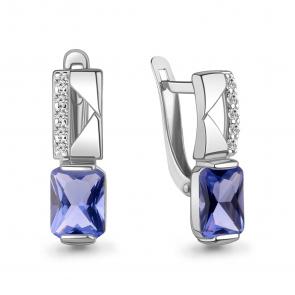 Серебряные серьги AQUAMARINE с фианитом и танзанитом А49666603А фото