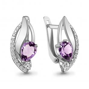 Серебряные серьги AQUAMARINE с фианитом и аметистом А4966904А фото