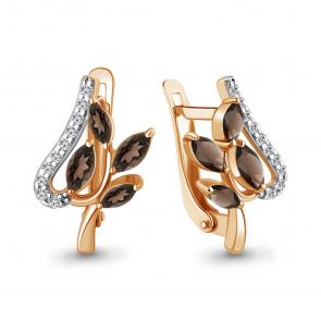 Серьги из золочёного серебра AQUAMARINE с фианитом и кварцем А4967401А-п фото