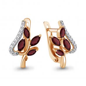 Серьги из золочёного серебра AQUAMARINE с фианитом и гранатом А4967403А-п фото