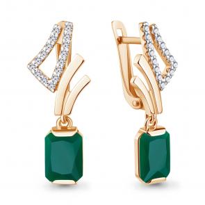 Серьги из золочёного серебра AQUAMARINE с фианитом и агатом А4967609А-п фото