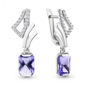 Серебряные серьги AQUAMARINE с фианитом и танзанитом А49676603А фото