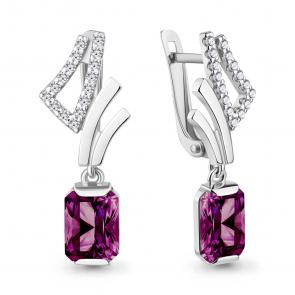 Серебряные серьги AQUAMARINE с фианитом и аметистом А4967684А фото