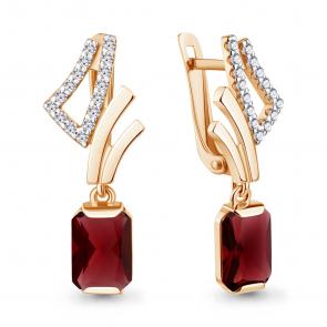 Серьги из золочёного серебра AQUAMARINE с фианитом и гранатом А4967685А-п фото