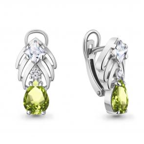 Серебряные серьги AQUAMARINE с фианитом и хризолитом А4967907А фото