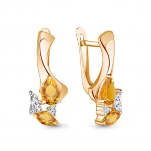 Серьги из золочёного серебра AQUAMARINE с фианитом и цитрином А4968106А-п фото