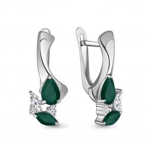 Серебряные серьги AQUAMARINE с фианитом и агатом А4968109А фото
