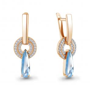 Серьги из золочёного серебра AQUAMARINE с фианитом и турмалином А4968288А-п фото
