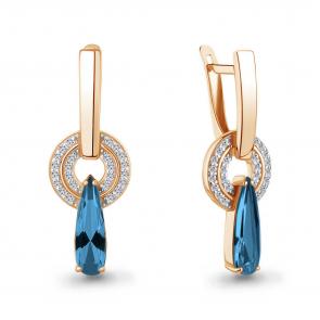 Серьги из золочёного серебра AQUAMARINE с фианитом и Лондон топазом А4968293А-п фото