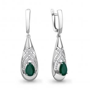 Серебряные серьги AQUAMARINE с фианитом и агатом А4968309А фото