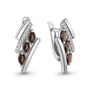 Серебряные серьги AQUAMARINE с фианитом и кварцем А4968701А фото