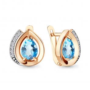 Серьги из золочёного серебра AQUAMARINE с топазом и фианитом А4969005А-п фото