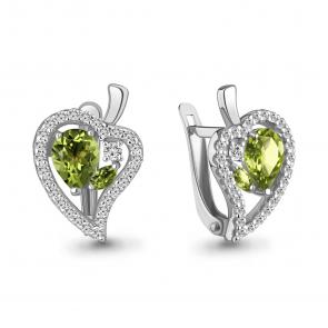 Серебряные серьги AQUAMARINE с фианитом и хризолитом А4969107А фото