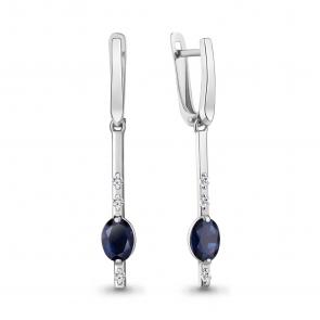Серебряные серьги AQUAMARINE с фианитом и гидротермальным сапфиром А49735Н фото