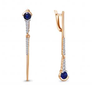 Серьги из золочёного серебра AQUAMARINE с фианитом и гидротермальным сапфиром А49738АБ-пк фото