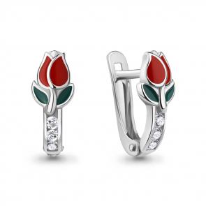 Серебряные серьги AQUAMARINE с фианитом и эмалью А49788А фото