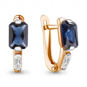 Серьги из золочёного серебра AQUAMARINE с фианитом и гидротермальным сапфиром А49813Н-п фото