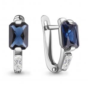 Серебряные серьги AQUAMARINE с фианитом и гидротермальным сапфиром А49813Н фото