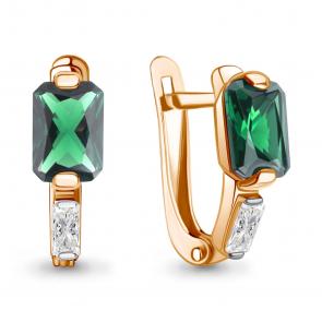 Серьги из золочёного серебра AQUAMARINE с фианитом и гидротермальным изумрудом А49813П-п фото