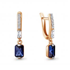 Серьги из золочёного серебра AQUAMARINE с фианитом и гидротермальным сапфиром А49828АБ-п фото