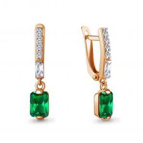 Серьги из золочёного серебра AQUAMARINE с фианитом и гидротермальным изумрудом А49828АГ-п фото