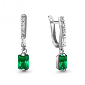 Серебряные серьги AQUAMARINE с фианитом и гидротермальным изумрудом А49828АГ фото