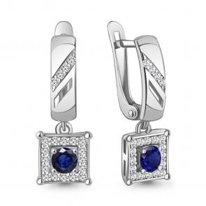 Серебряные серьги AQUAMARINE с фианитом и гидротермальным сапфиром А49984АБ фото