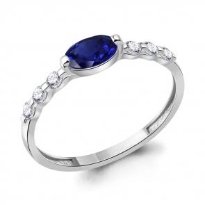 Серебряное кольцо AQUAMARINE с фианитом и гидротермальным сапфиром А600066АБ фото