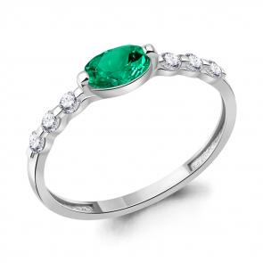 Серебряное кольцо AQUAMARINE с фианитом и гидротермальным изумрудом А600066АГ фото