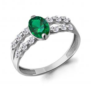 Серебряное кольцо AQUAMARINE с фианитом и гидротермальным изумрудом А600067АГ фото