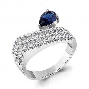 Серебряное кольцо AQUAMARINE с фианитом и гидротермальным сапфиром А600071АБ фото