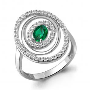 Серебряное кольцо AQUAMARINE с фианитом и гидротермальным изумрудом А600084АГ фото